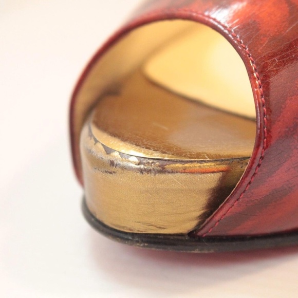 CHRISTIAN LOUBOUTIN #4775 Red-Gold Slingback Heels - Picture 5 of 8